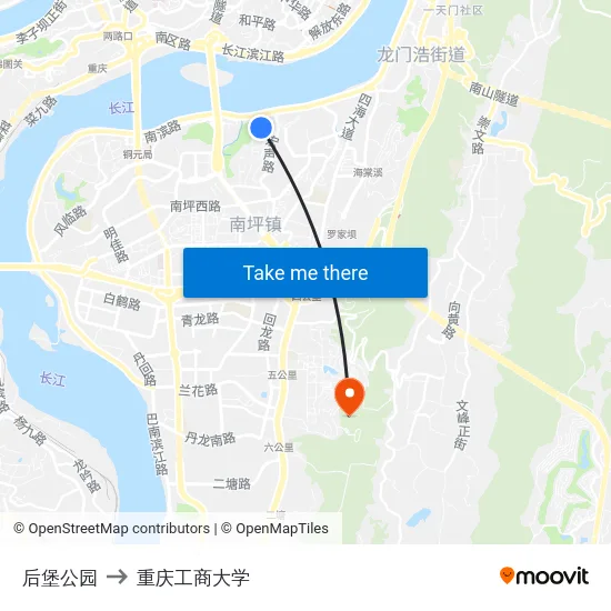 后堡公园 to 重庆工商大学 map