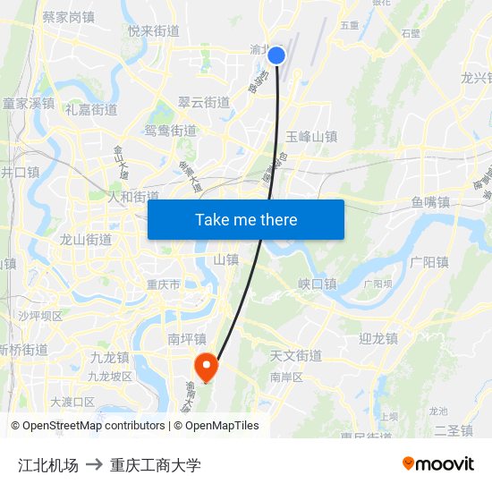 江北机场 to 重庆工商大学 map