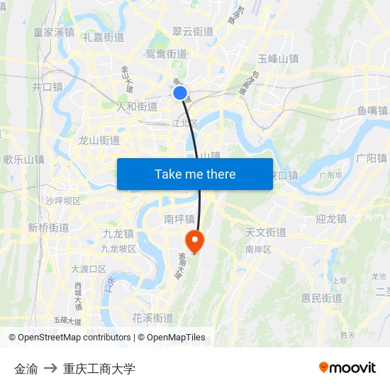 金渝 to 重庆工商大学 map