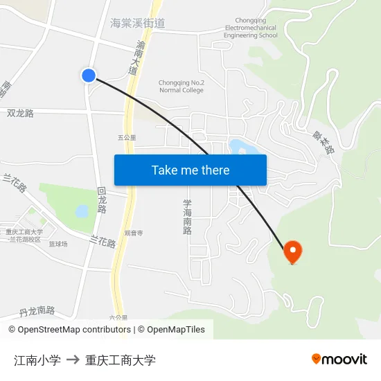 江南小学 to 重庆工商大学 map