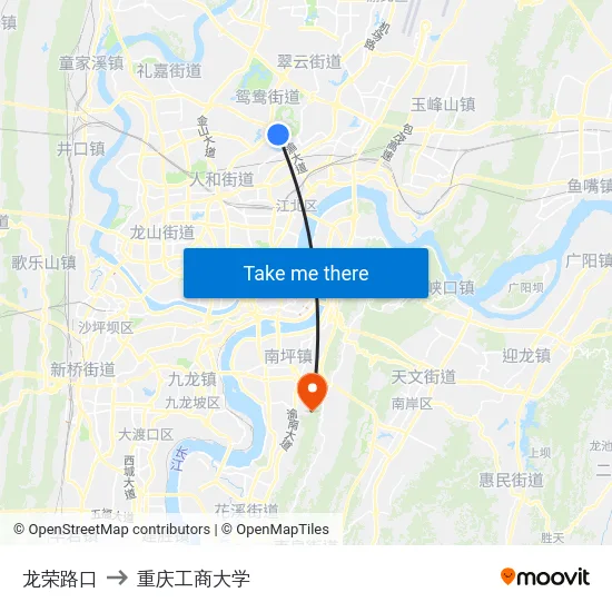 龙荣路口 to 重庆工商大学 map