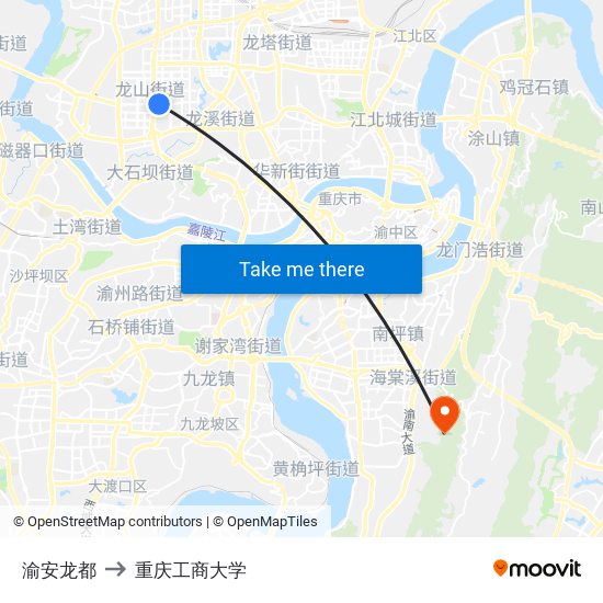 渝安龙都 to 重庆工商大学 map