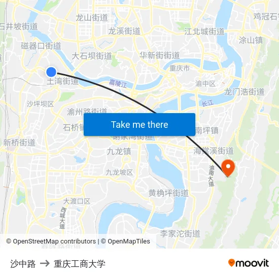 沙中路 to 重庆工商大学 map
