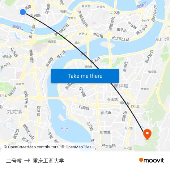 二号桥 to 重庆工商大学 map