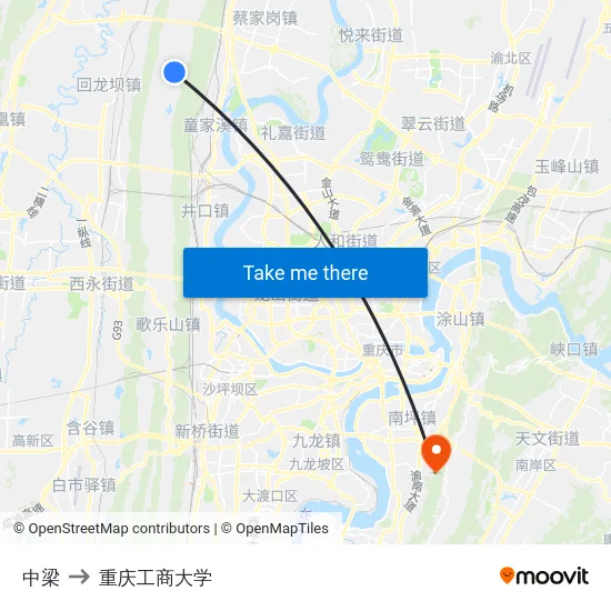 中梁 to 重庆工商大学 map