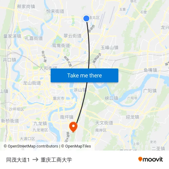 同茂大道1 to 重庆工商大学 map