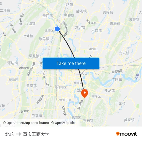 北碚 to 重庆工商大学 map