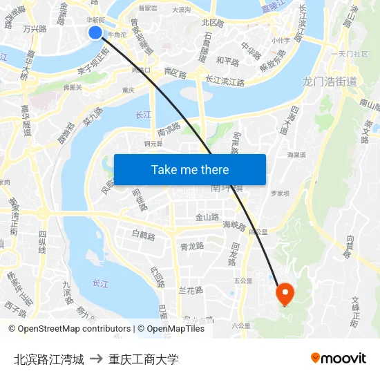 北滨路江湾城 to 重庆工商大学 map