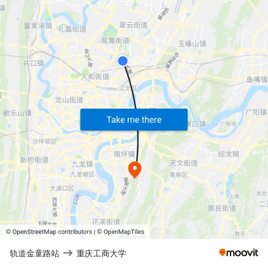 轨道金童路站 to 重庆工商大学 map
