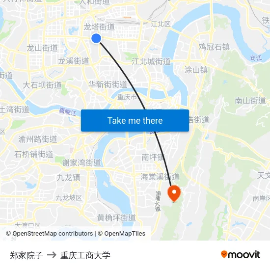 郑家院子 to 重庆工商大学 map