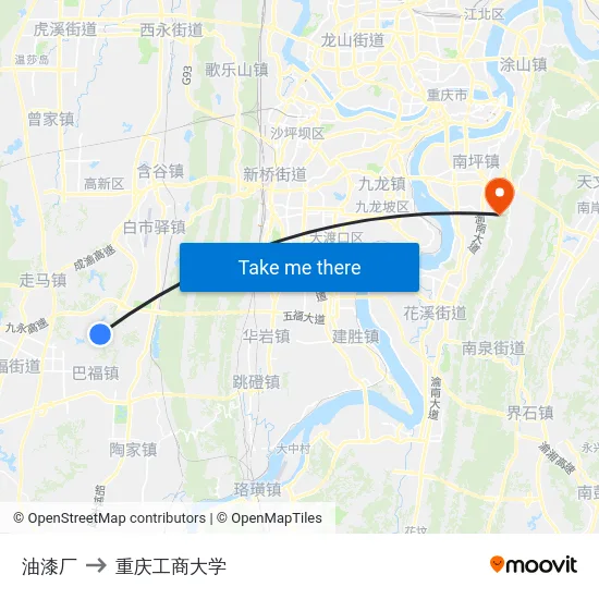 油漆厂 to 重庆工商大学 map