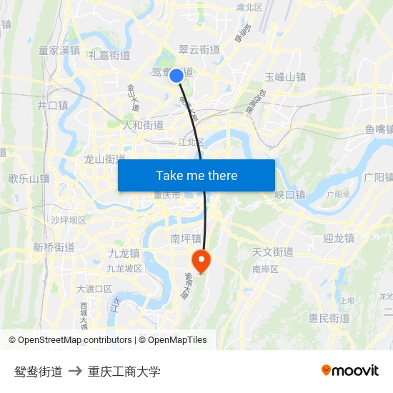 鸳鸯街道 to 重庆工商大学 map