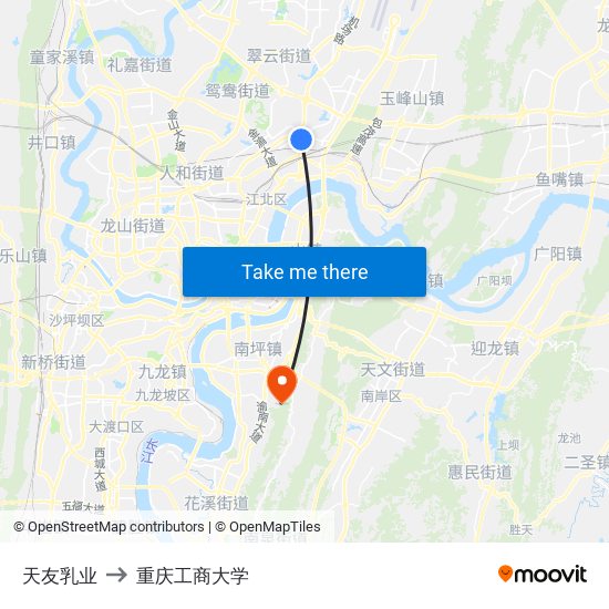 天友乳业 to 重庆工商大学 map