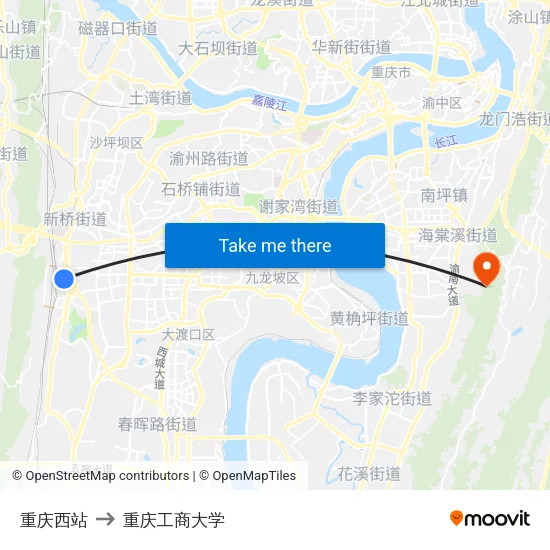 重庆西站 to 重庆工商大学 map