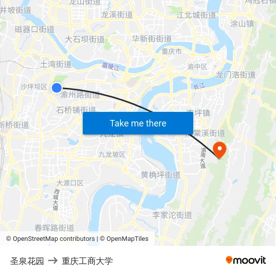 圣泉花园 to 重庆工商大学 map