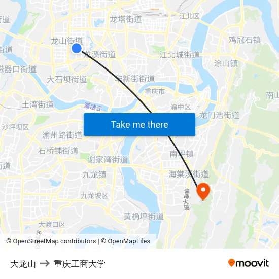 大龙山 to 重庆工商大学 map