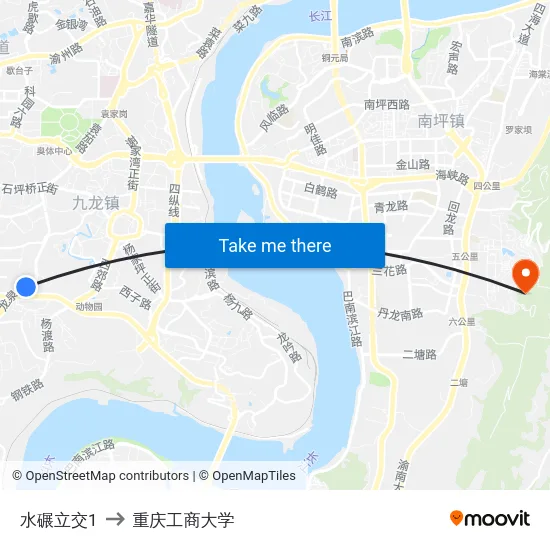 水碾立交1 to 重庆工商大学 map