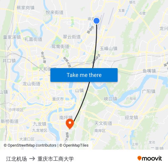 江北机场 to 重庆市工商大学 map