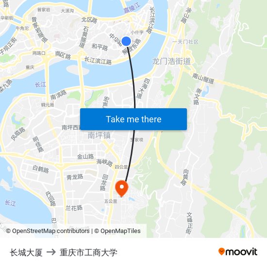 长城大厦 to 重庆市工商大学 map