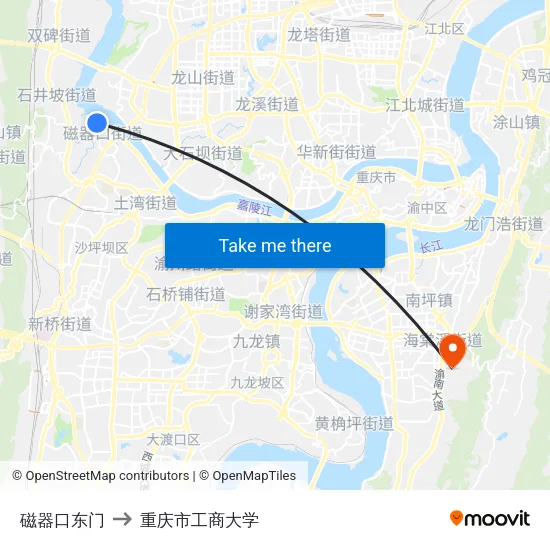 磁器口东门 to 重庆市工商大学 map