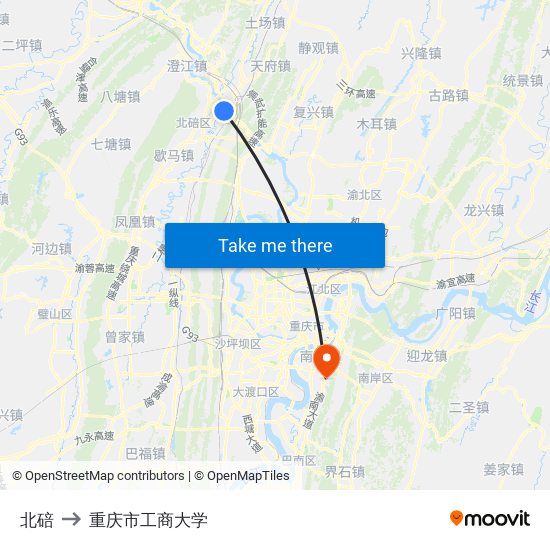 北碚 to 重庆市工商大学 map