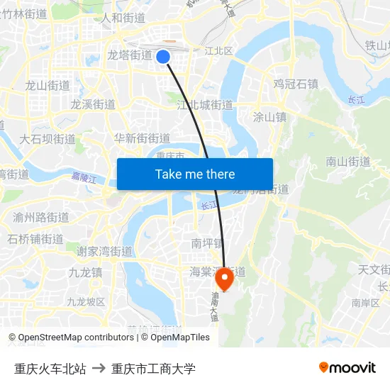 重庆火车北站 to 重庆市工商大学 map