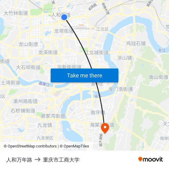 人和万年路 to 重庆市工商大学 map