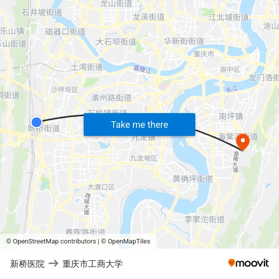 新桥医院 to 重庆市工商大学 map