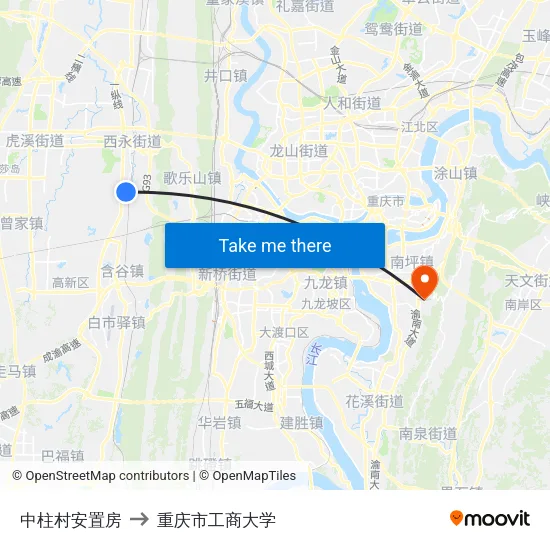 中柱村安置房 to 重庆市工商大学 map