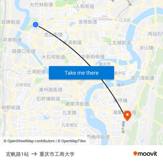宏帆路1站 to 重庆市工商大学 map