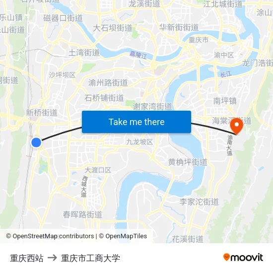 重庆西站 to 重庆市工商大学 map