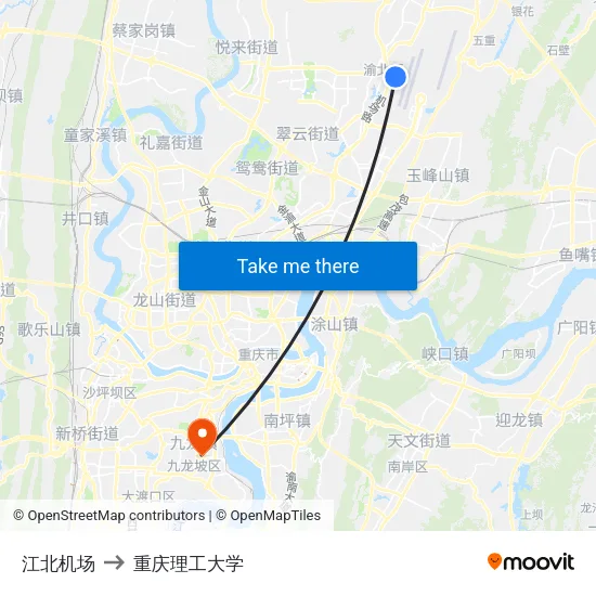 江北机场 to 重庆理工大学 map