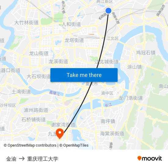 金渝 to 重庆理工大学 map