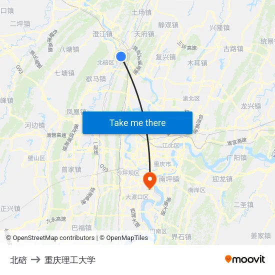 北碚 to 重庆理工大学 map