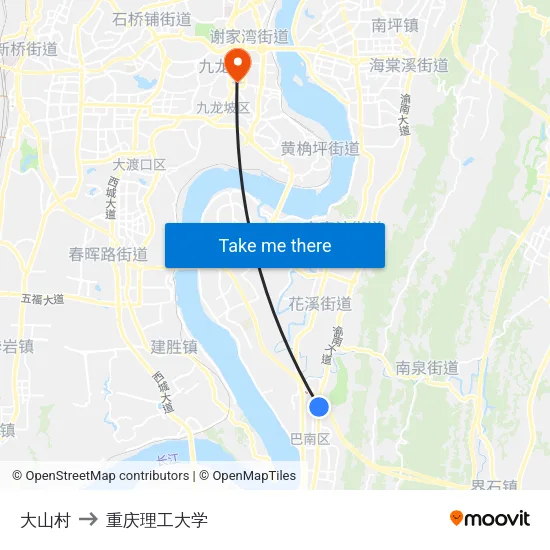 大山村 to 重庆理工大学 map