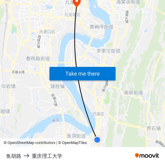 鱼胡路 to 重庆理工大学 map