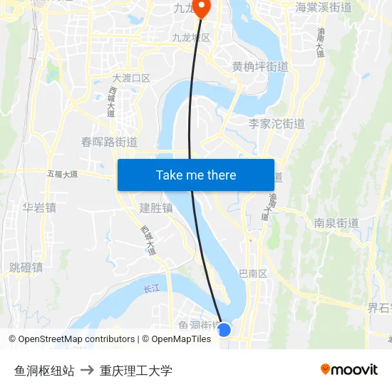 鱼洞枢纽站 to 重庆理工大学 map