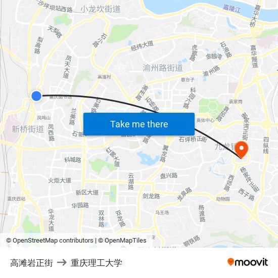 高滩岩正街 to 重庆理工大学 map