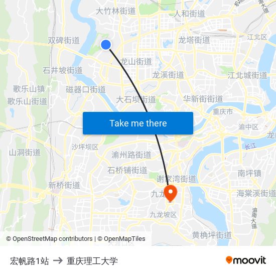 宏帆路1站 to 重庆理工大学 map
