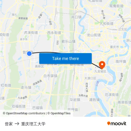 曾家 to 重庆理工大学 map