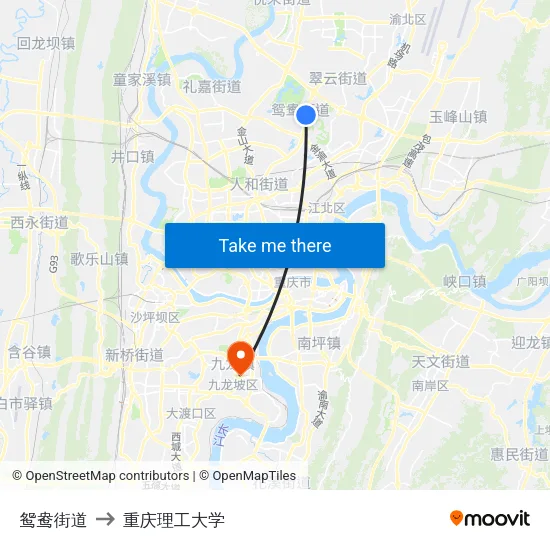鸳鸯街道 to 重庆理工大学 map
