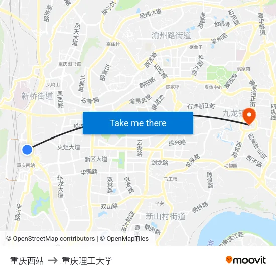 重庆西站 to 重庆理工大学 map
