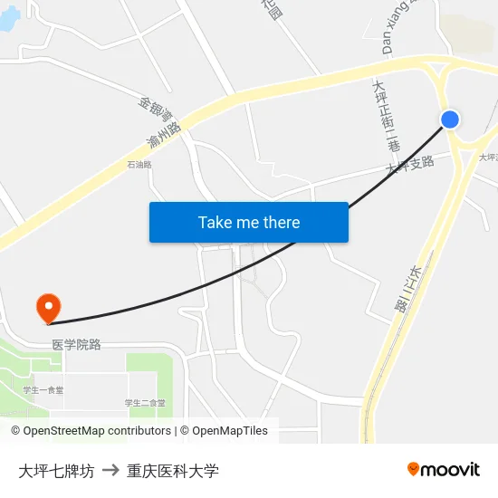 大坪七牌坊 to 重庆医科大学 map