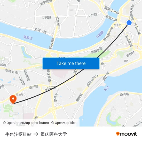 牛角沱枢纽站 to 重庆医科大学 map