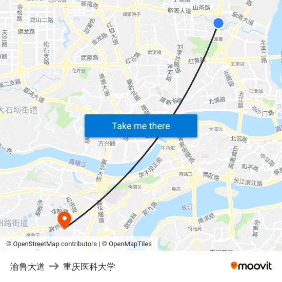 渝鲁大道 to 重庆医科大学 map