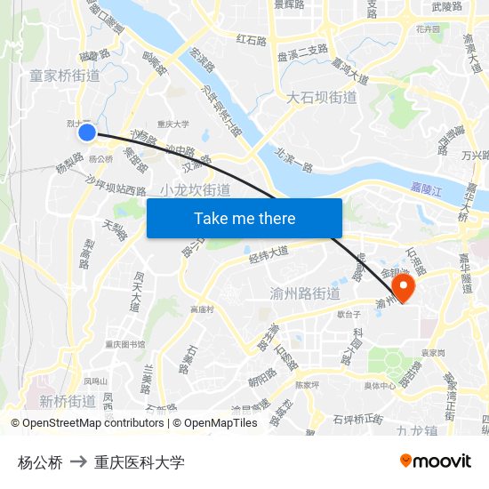 杨公桥 to 重庆医科大学 map