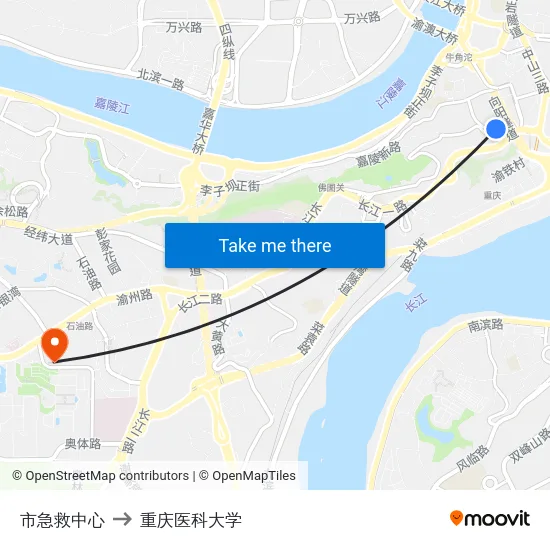 市急救中心 to 重庆医科大学 map