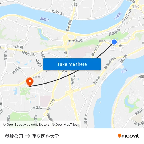 鹅岭公园 to 重庆医科大学 map
