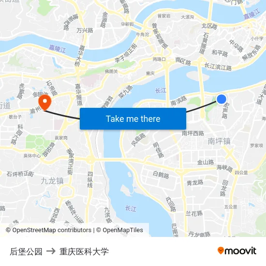 后堡公园 to 重庆医科大学 map