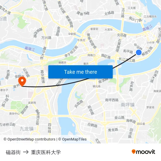 磁器街 to 重庆医科大学 map